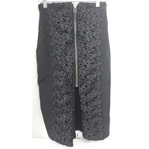 Black Pencil Skirt with Front Zip and Decorative Trim